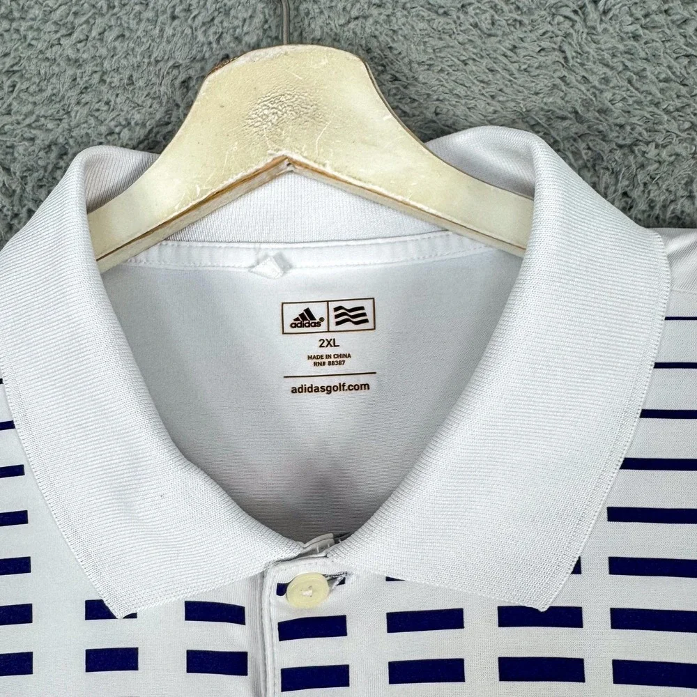 Adidas Adizero Golf Polo‎ Shirt Mens 2XL White Red Navy Geometric Performance